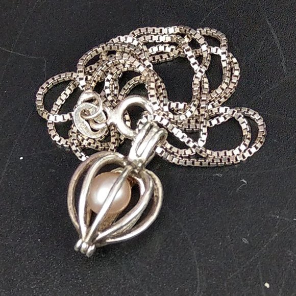 Lucas Lameth Jewelry - Sterling Silver Heart Cage Pendant With Real Pearl